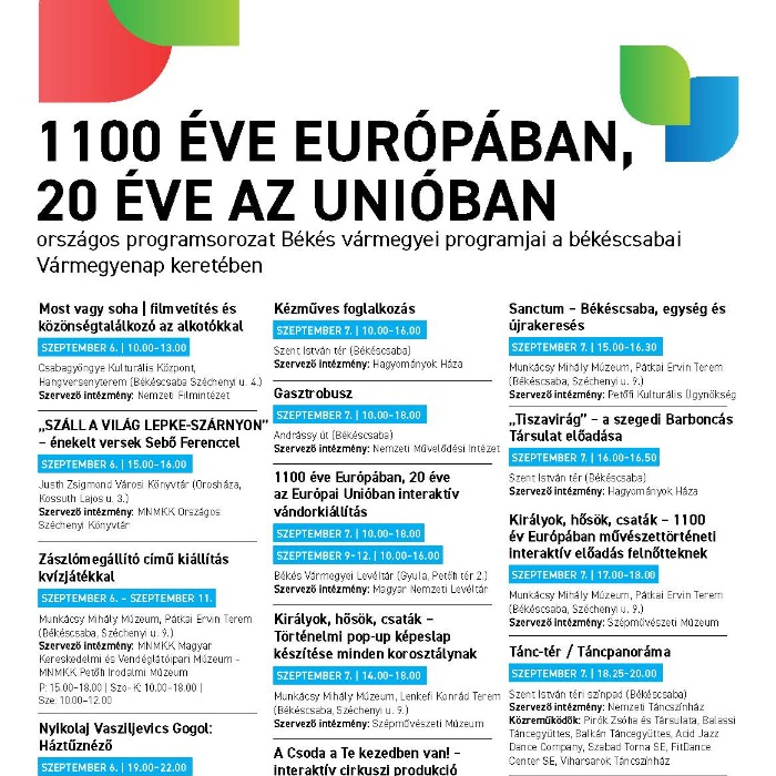 Országos programsorozat Békés vármegyei programjai a békéscsabai Vármegyenap keretében.